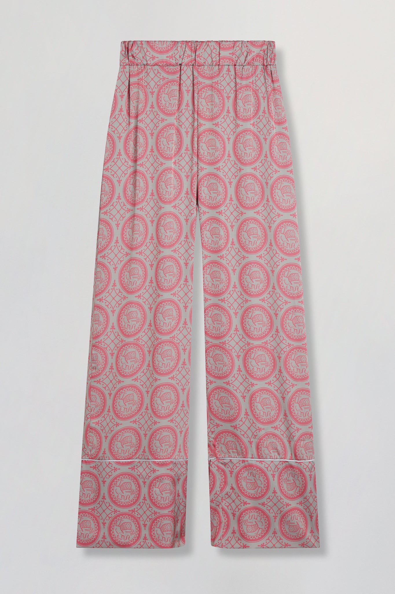 Pink Paisley Satin Wide Leg Trousers